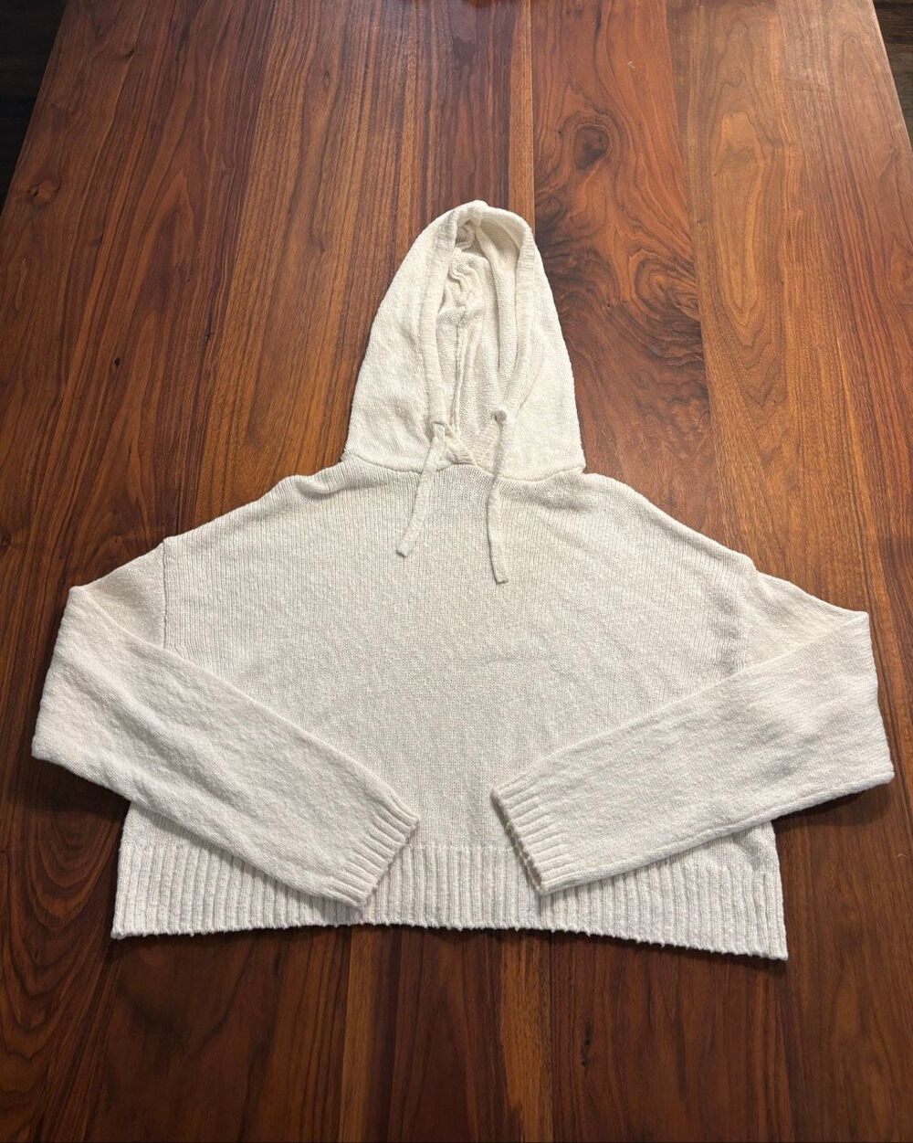 Stitches+Stripes Women’s Off-White Knit Long Sleeve Crop Pullover Hoodie Small